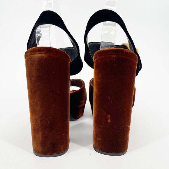 Prada Bicolor Velvet Block-heel Chunky Platform Sandal In Black-Tabacco IT 40 - Picture 8 of 13